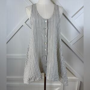Habitat Striped Button Front Asymmetrical Tunic Tank Top 100% Linen Size Small